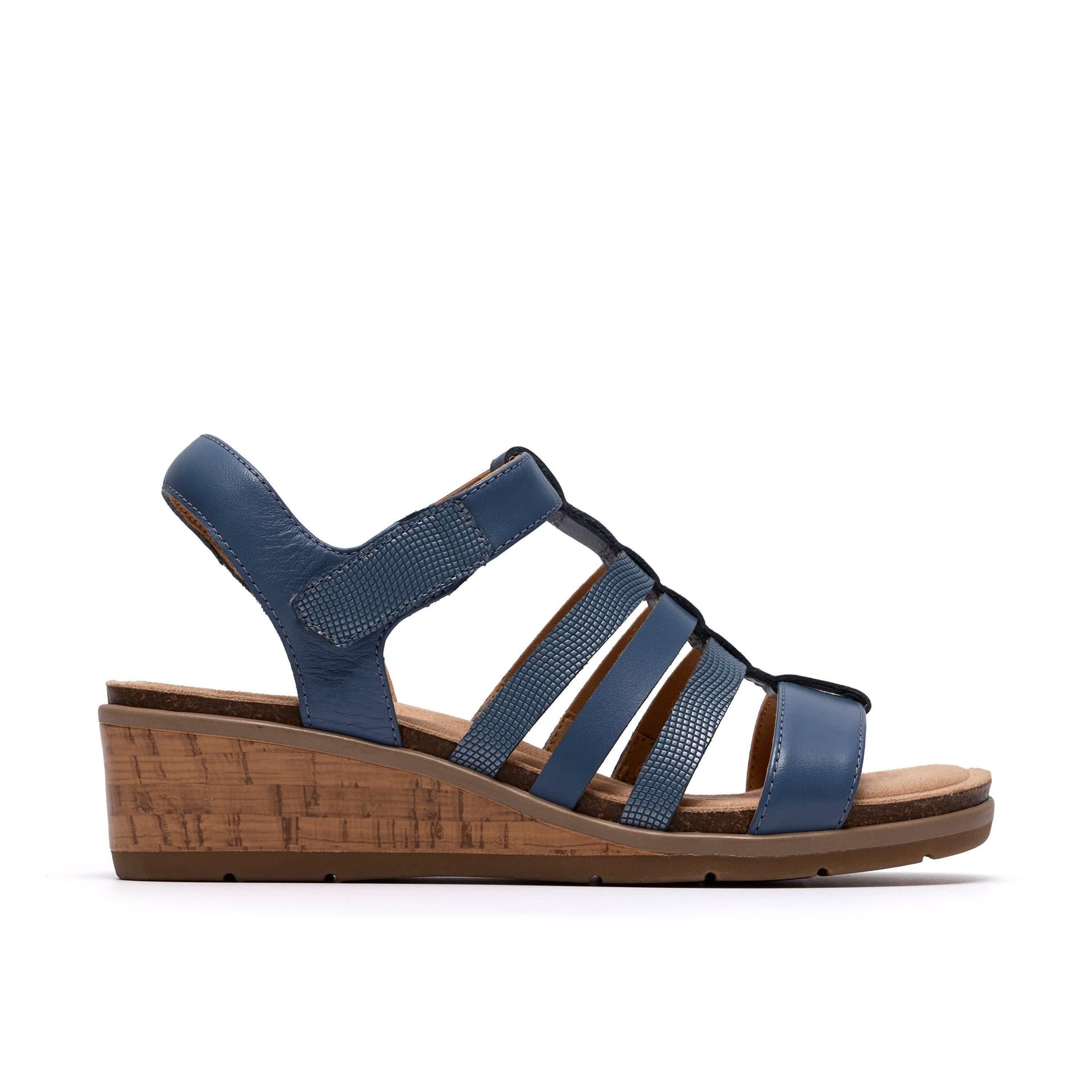 Clarks Clarks Women's Kacha Step Denim Blue Leather Wedge Sandals