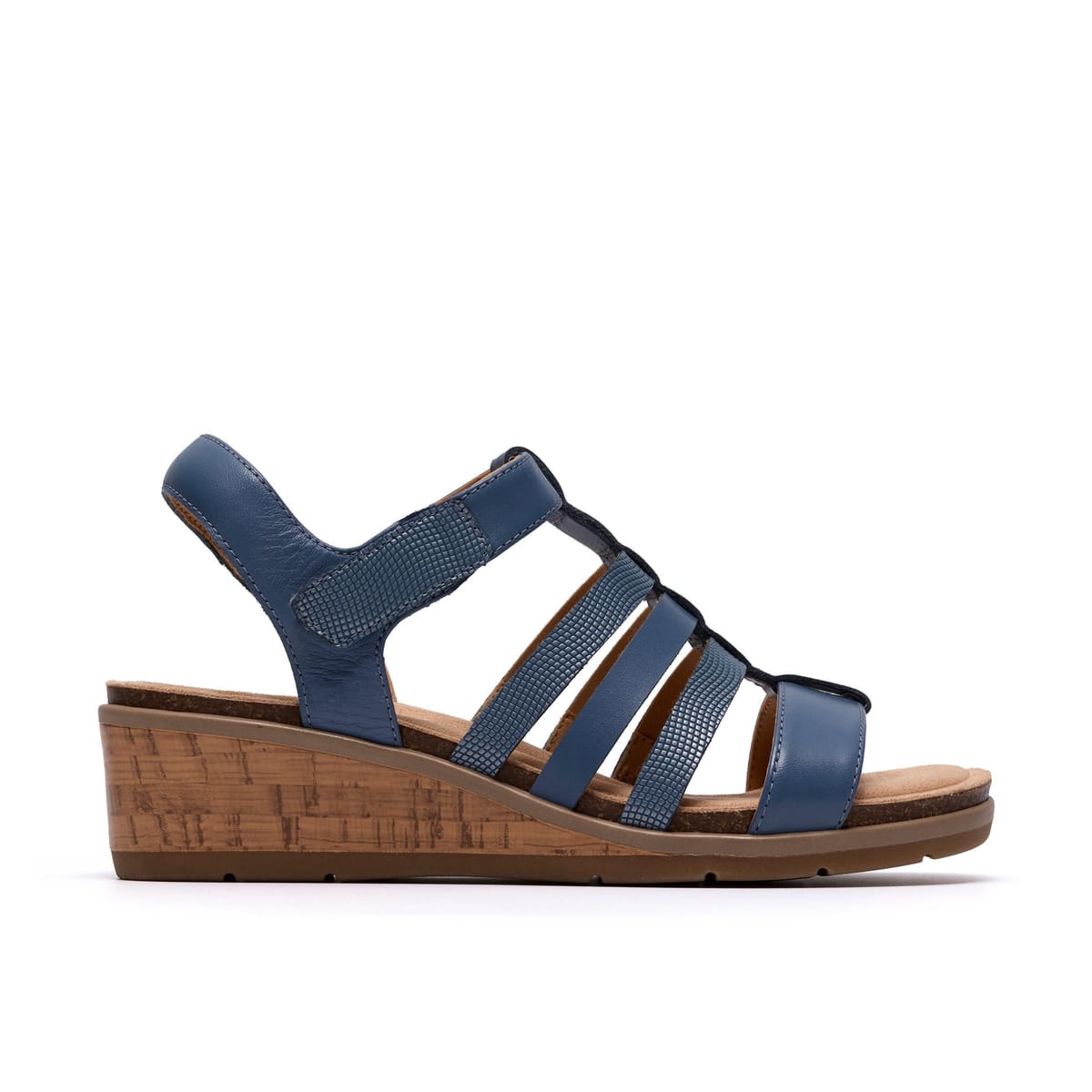 Clarks Clarks Women's Kacha Step Denim Blue Leather Wedge Sandals - 1