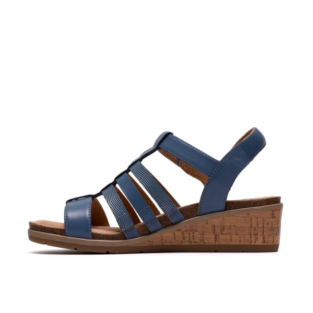 Clarks Clarks Women's Kacha Step Denim Blue Leather Wedge Sandals - 2