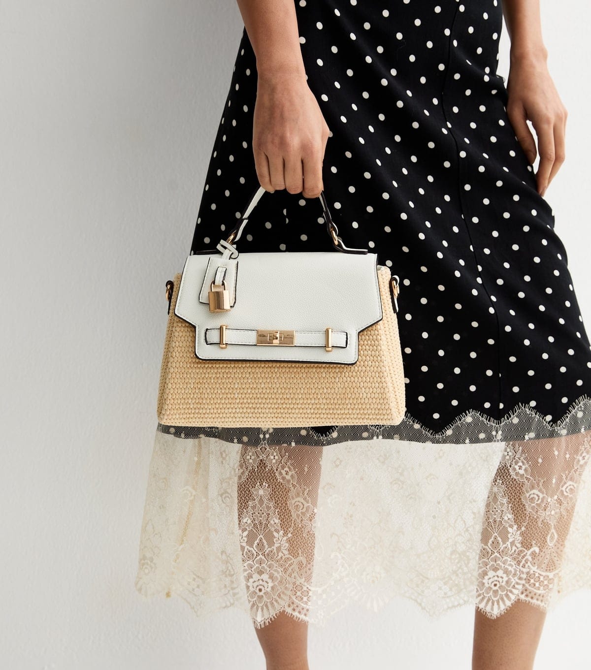 New Look White Faux Leather Turn Lock Top Handle Crossbody Bag Vegan New Look - 2