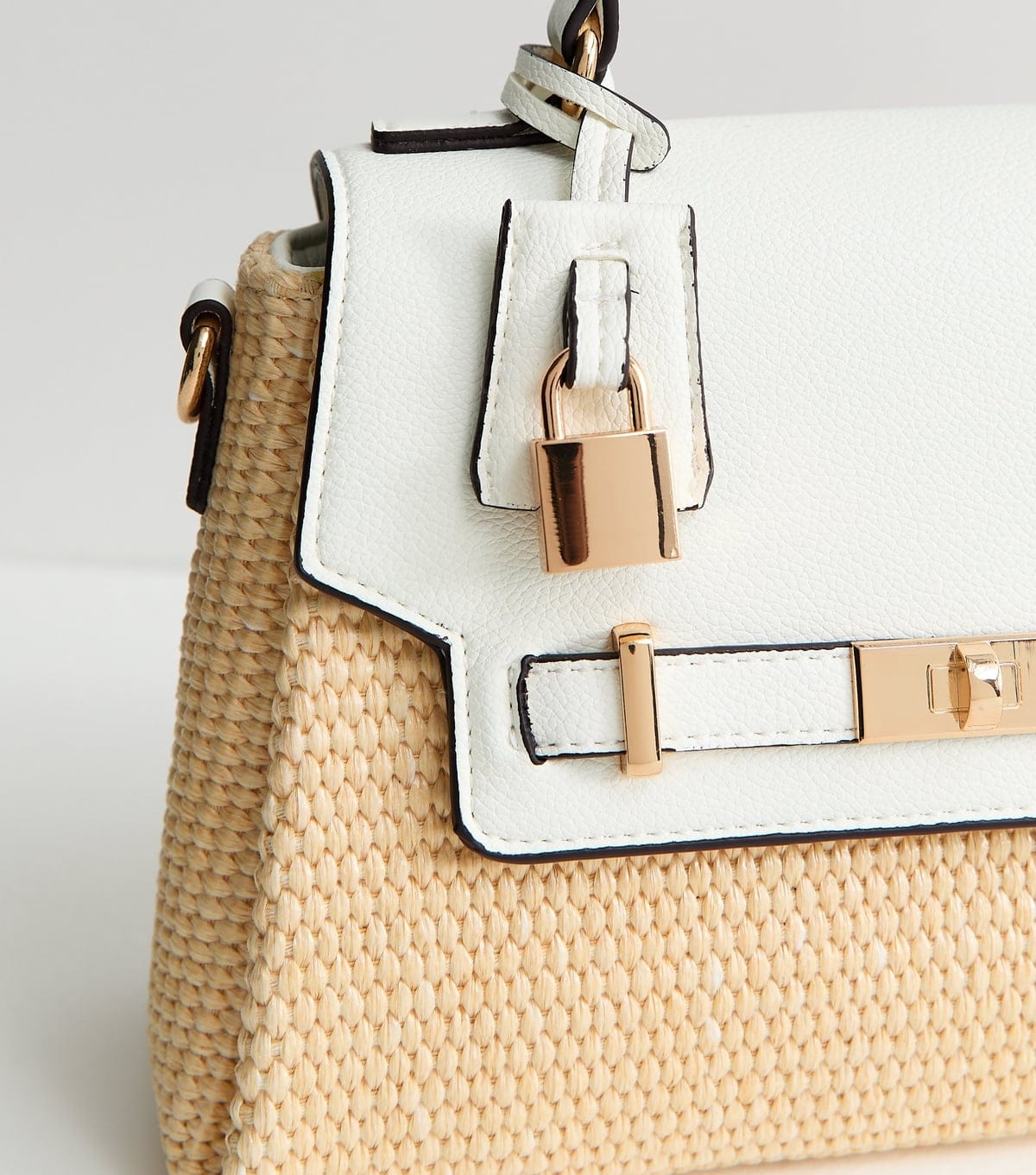 New Look White Faux Leather Turn Lock Top Handle Crossbody Bag Vegan New Look - 3