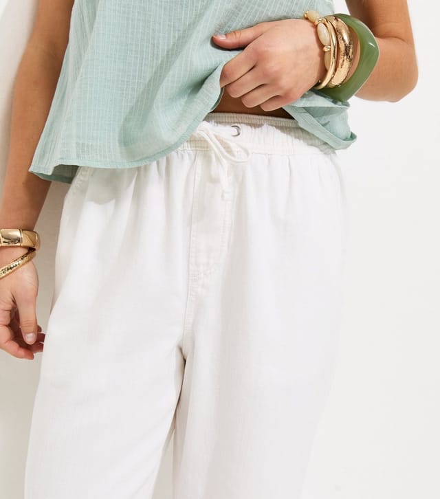 New Look Women's Petite White Twill Cotton Wide Leg Trousers New Look - 2