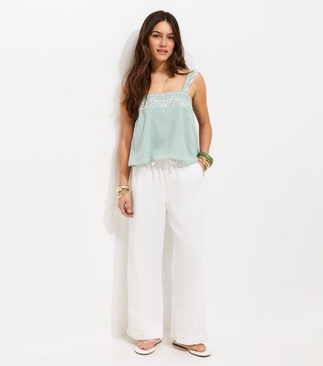 New Look Women's Petite White Twill Cotton Wide Leg Trousers New Look - 3