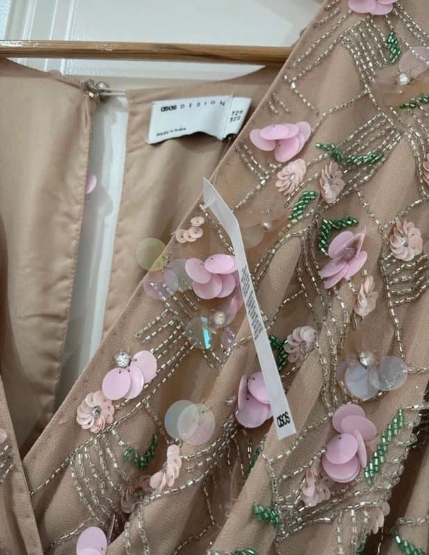 ASOS Asos womens nude / beige sequin embellished skater cut out dress