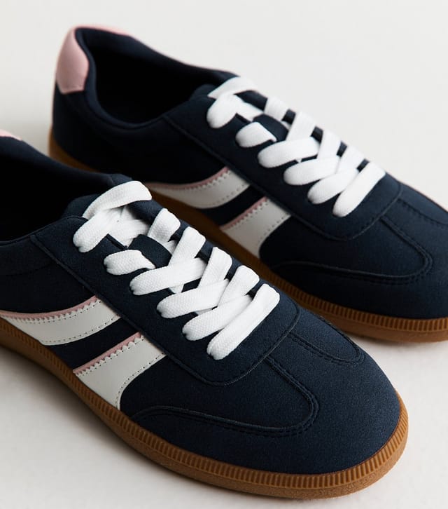 New Look Women's Navy Faux Suede Side Stripe Trainers Vegan New Look - 3