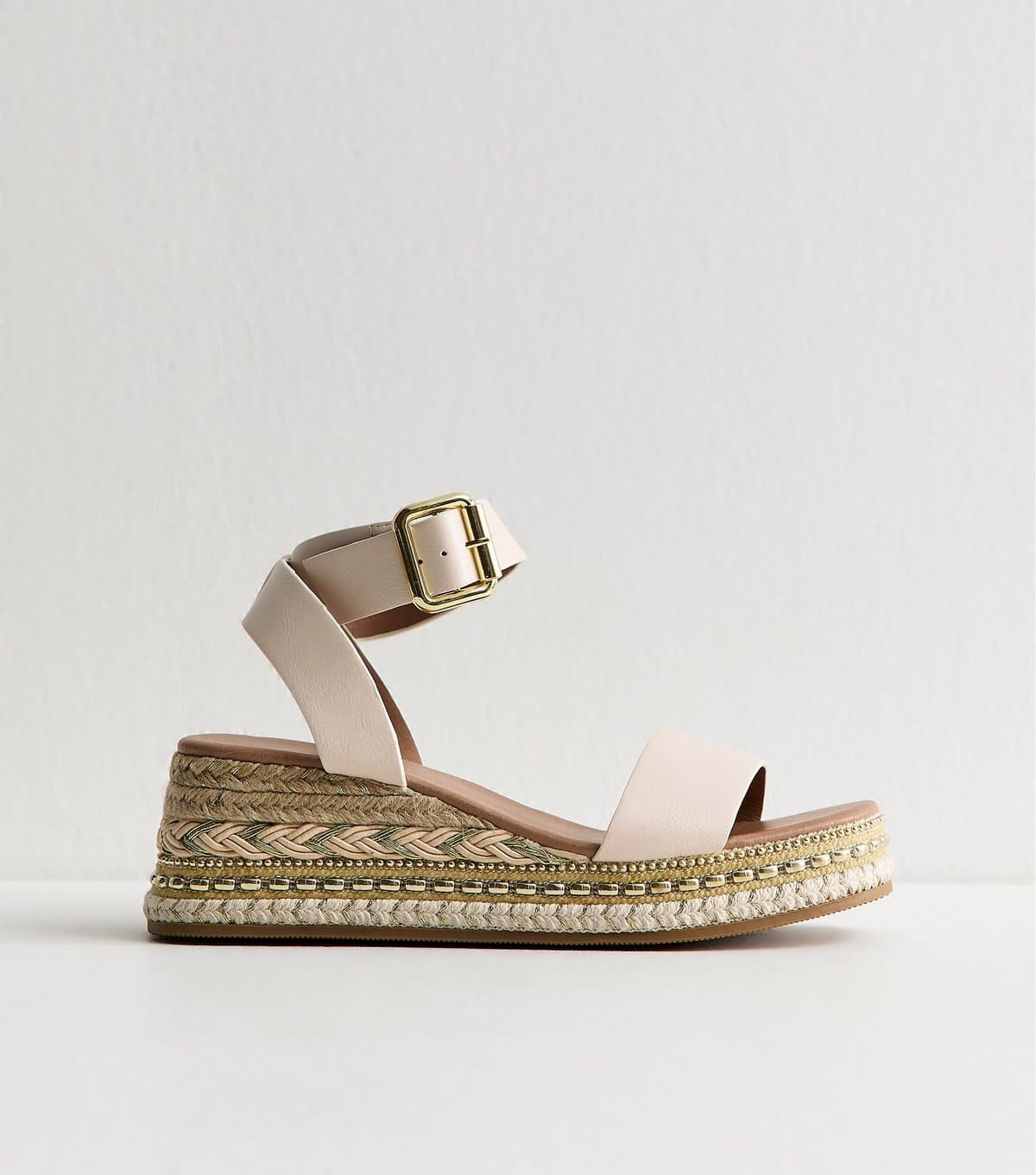 New Look Women's Off White Faux Leather Embroidered Wedge Sandals Vegan New Look