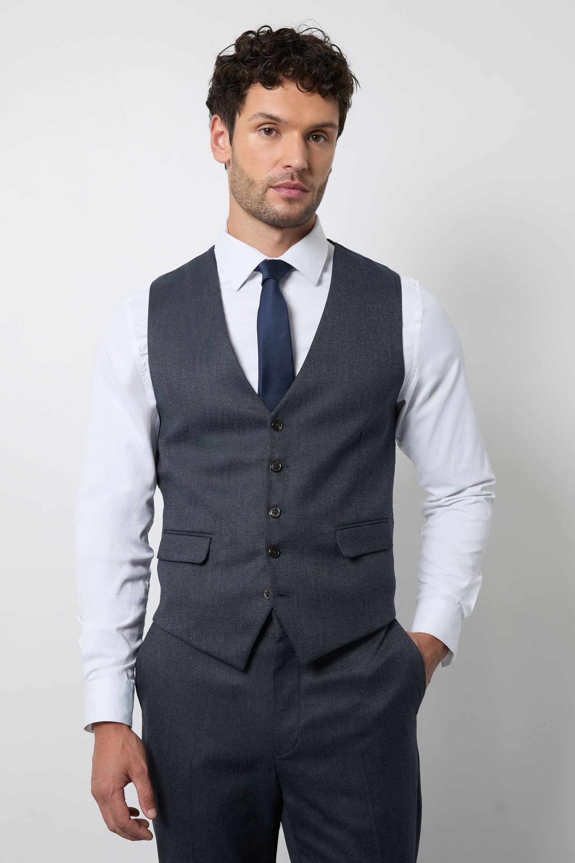 Burton Burton Men's Navy End On End Slim Fit Waistcoat
