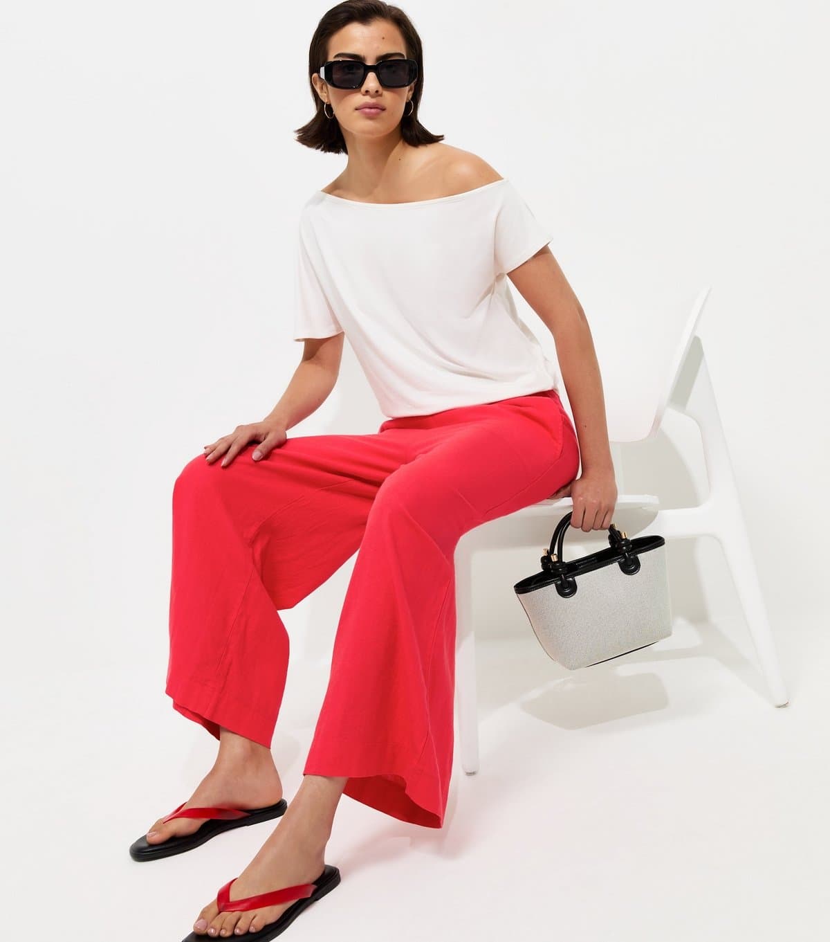 New Look Women's Bright Red Linen Rich Crop Trousers New Look