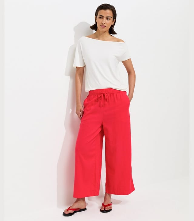 New Look Women's Bright Red Linen Rich Crop Trousers New Look - 2