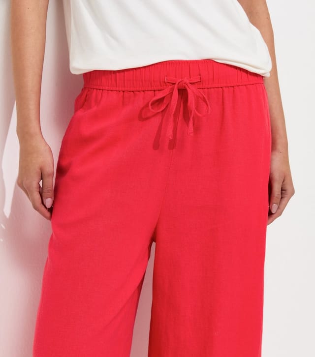 New Look Women's Bright Red Linen Rich Crop Trousers New Look - 3
