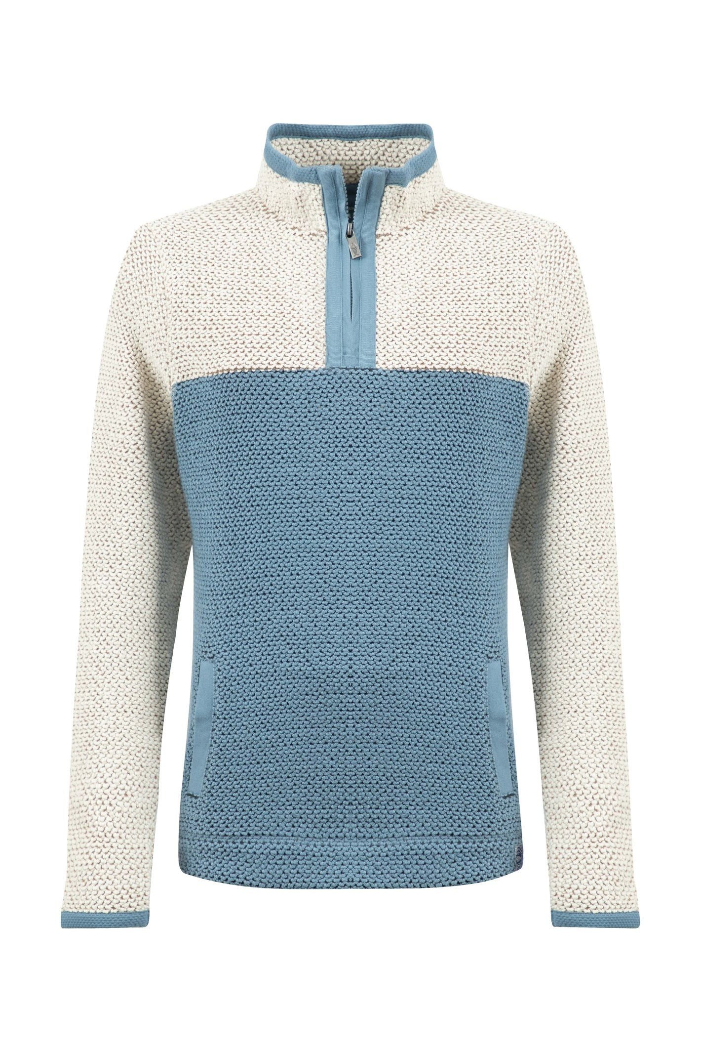 Weird Fish Weird Fish Women's Isla 1/4 Zip Colour Block Macaroni Sweatshirt in Light Blue - 2