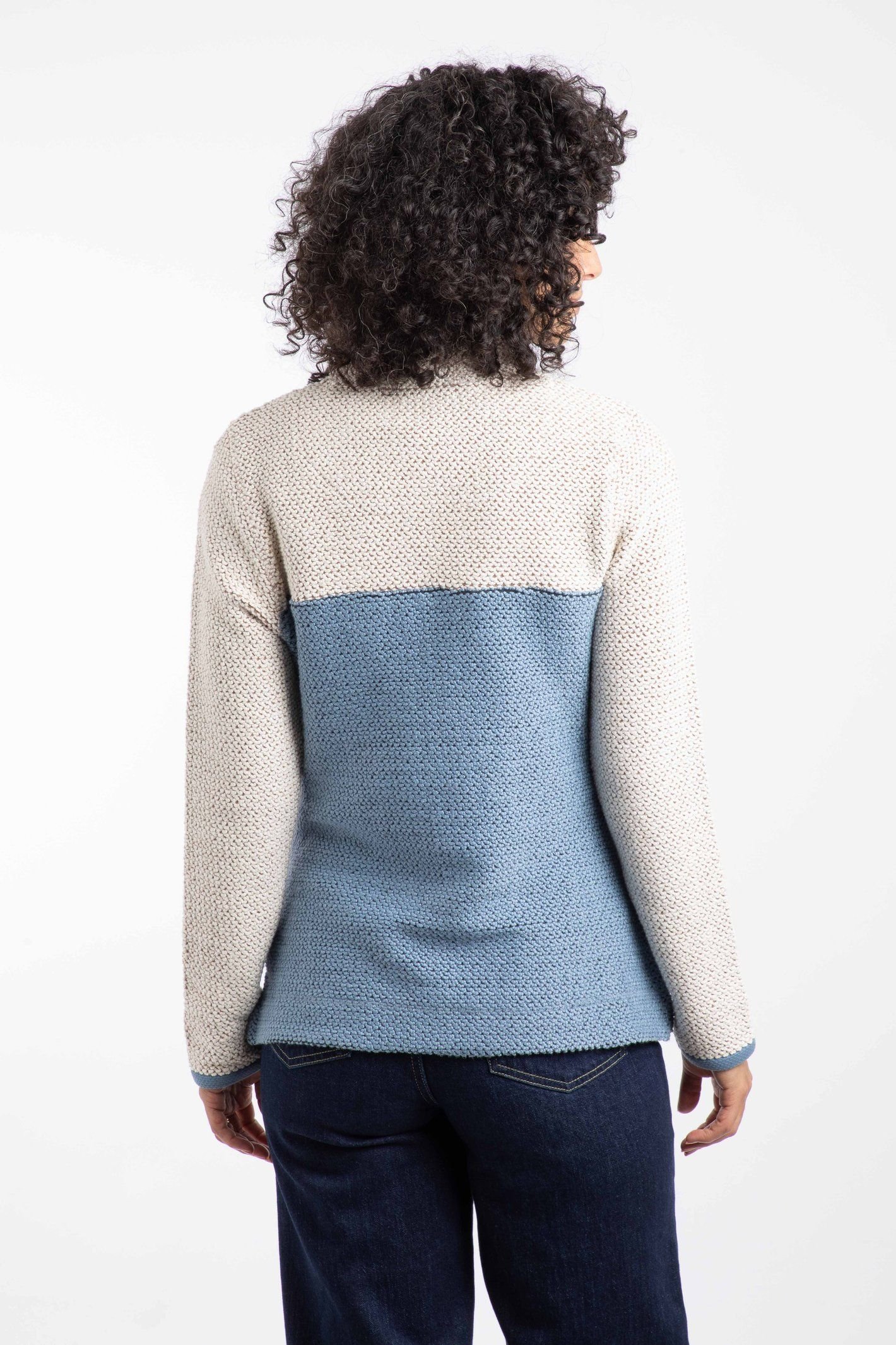 Weird Fish Weird Fish Women's Isla 1/4 Zip Colour Block Macaroni Sweatshirt in Light Blue - 3