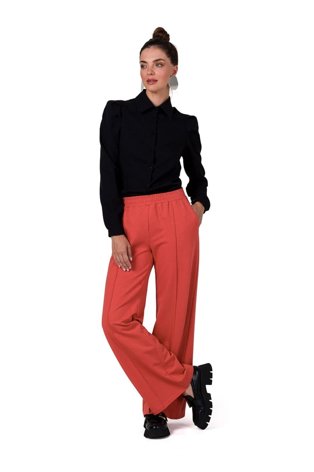 Love Lace Love Lace Women's Soft Cotton Sweatshirt Wide Leg Trousers in Orange