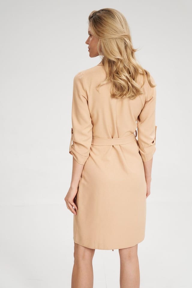 Love Lace Love Lace Women's Long Shirt Dress with Waist Tie & Pockets in Beige - 3