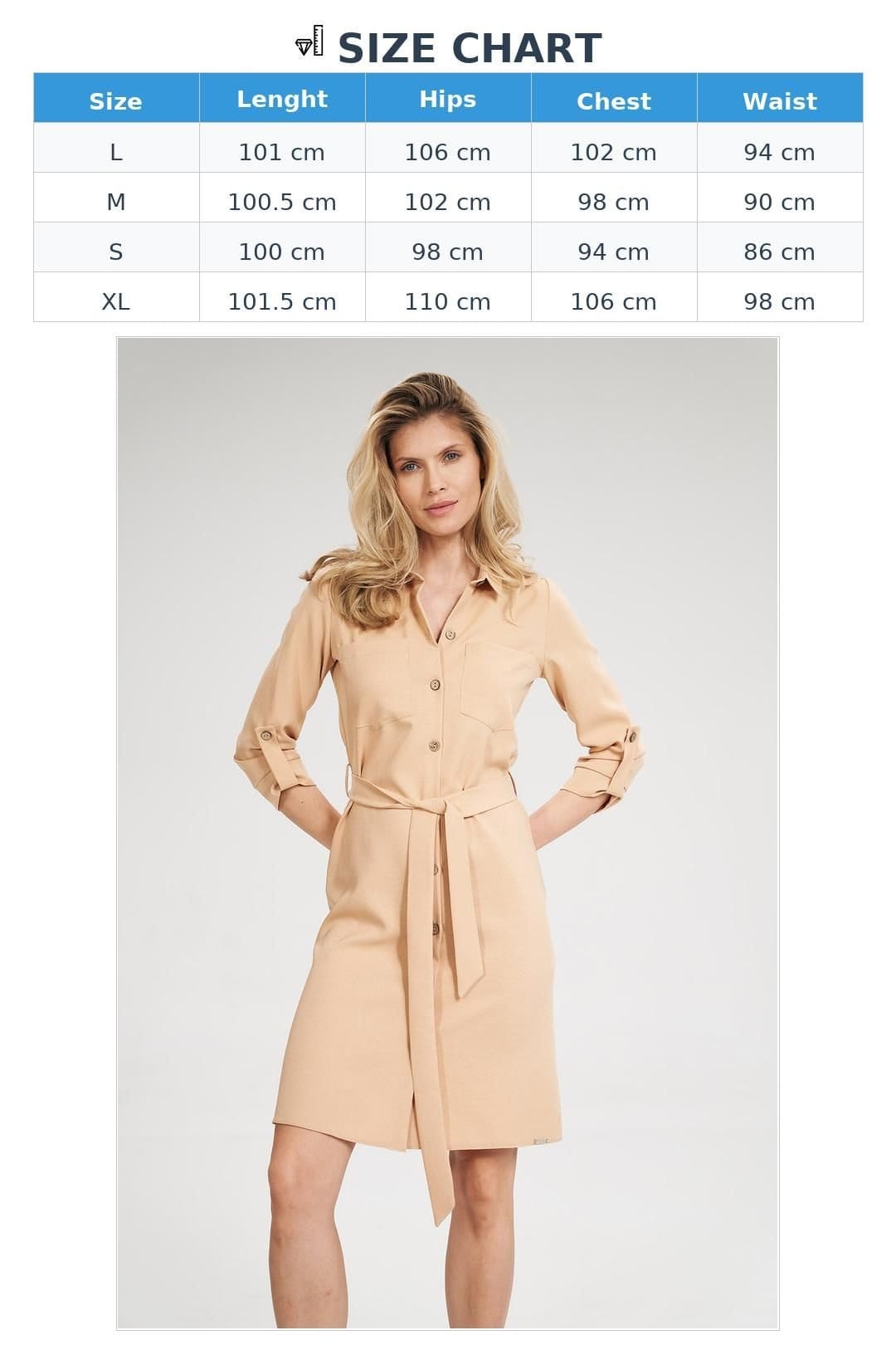 Love Lace Love Lace Women's Long Shirt Dress with Waist Tie & Pockets in Beige - 4