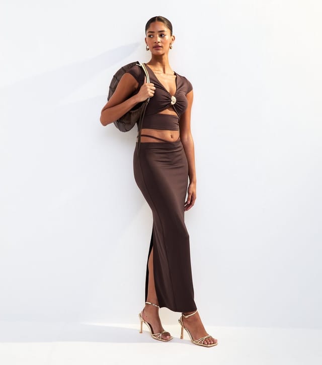New Look Women's Dark Brown Cut Out Detail Midi Skirt New Look - 3