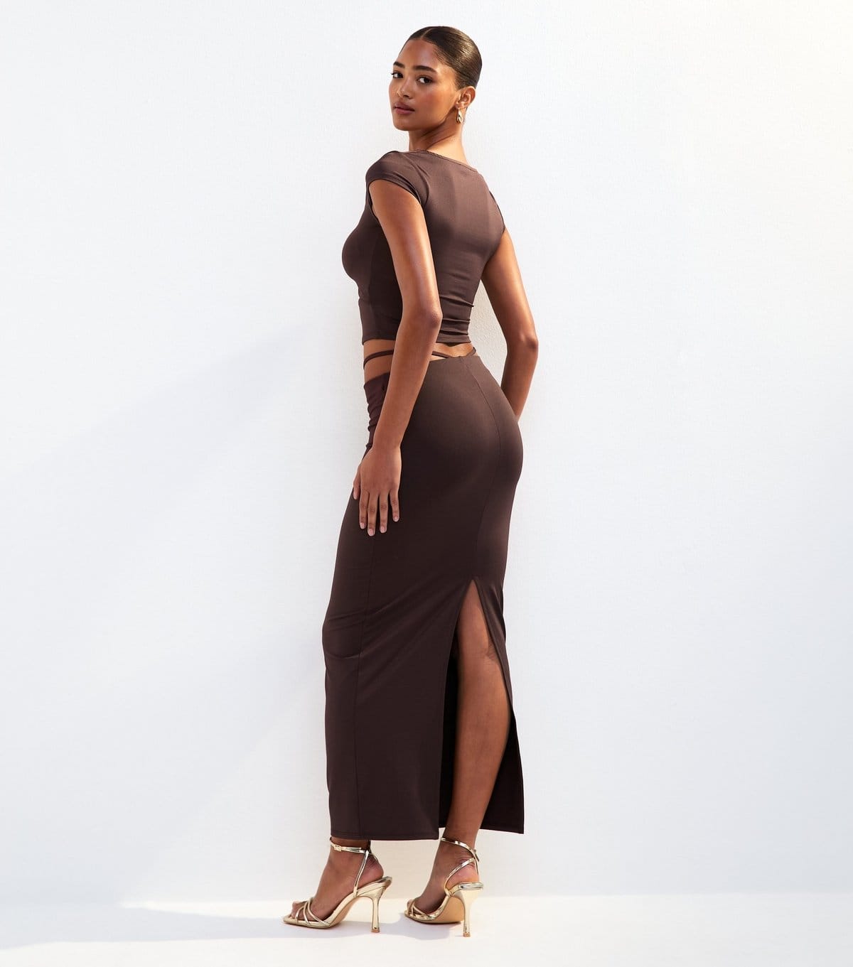 New Look Women's Dark Brown Cut Out Detail Midi Skirt New Look - 4