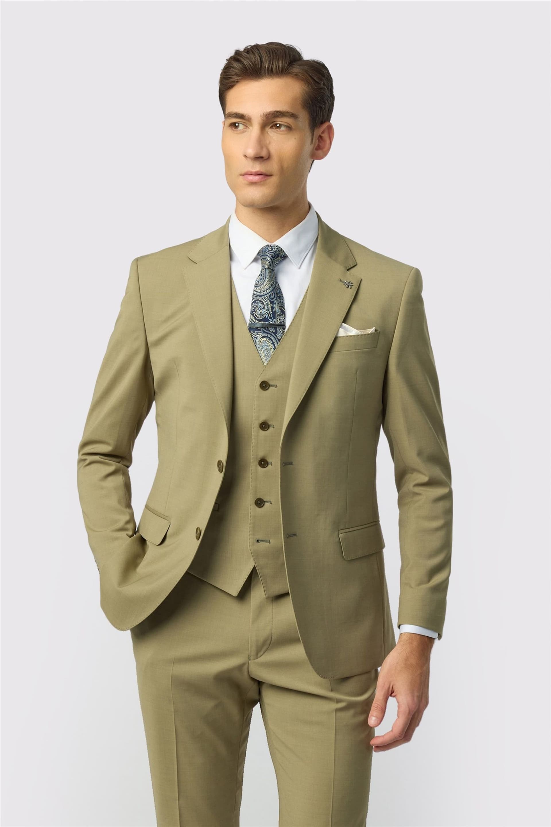 Ted Baker Ted Baker Men's Single Breasted Two Button Slim Fit Suit Jacket in Light Sand
