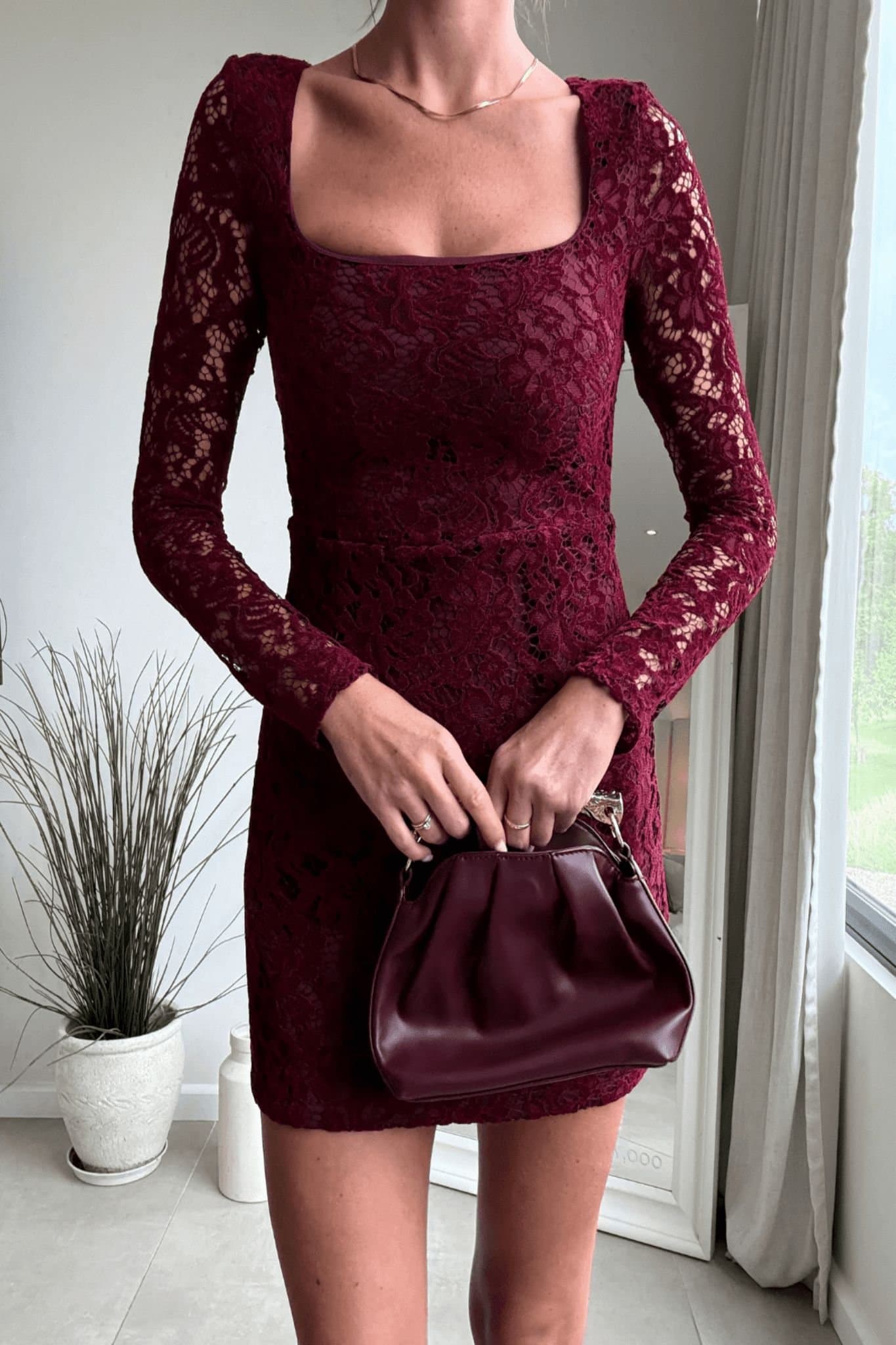 Style Cheat Style Cheat Women's Rita Lace Mini Dress in Burgundy Red