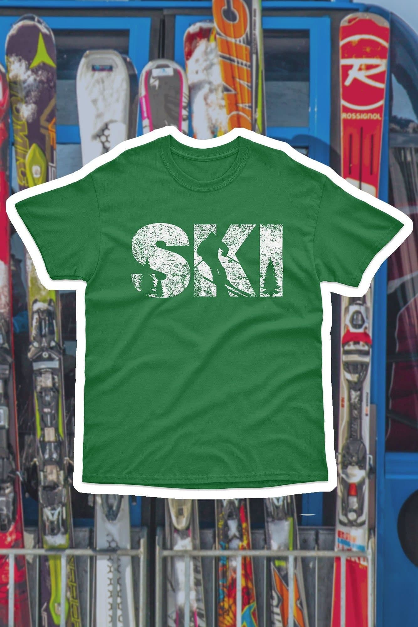 Bad Zebedee Bad Zebedee Men's Ski Slogan T-Shirt in Green