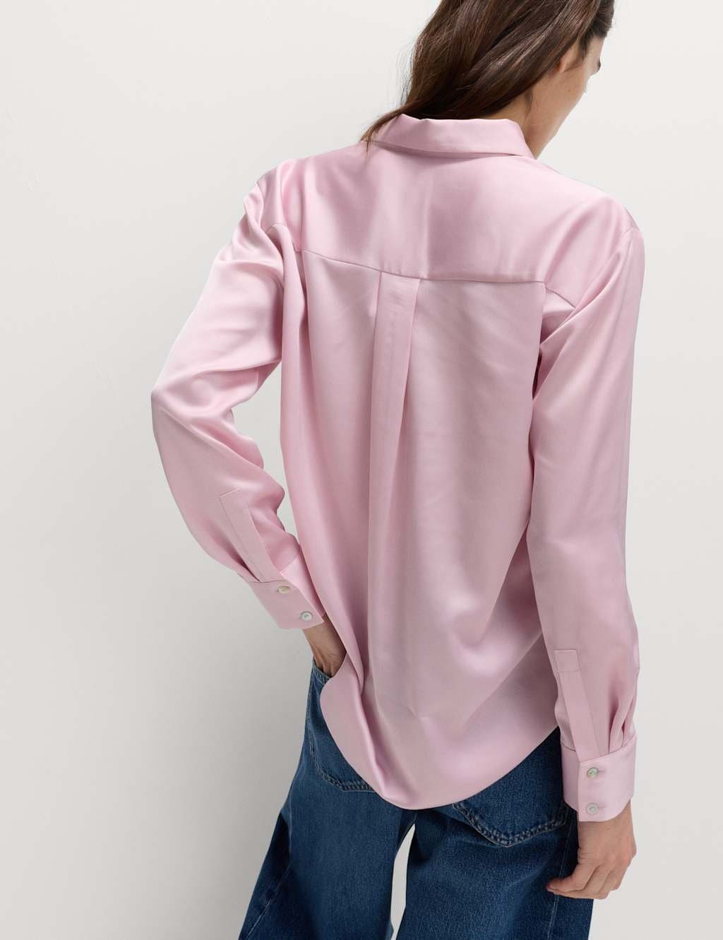 Marks & Spencer M&S Pink Satin Collared Button Through Shirt