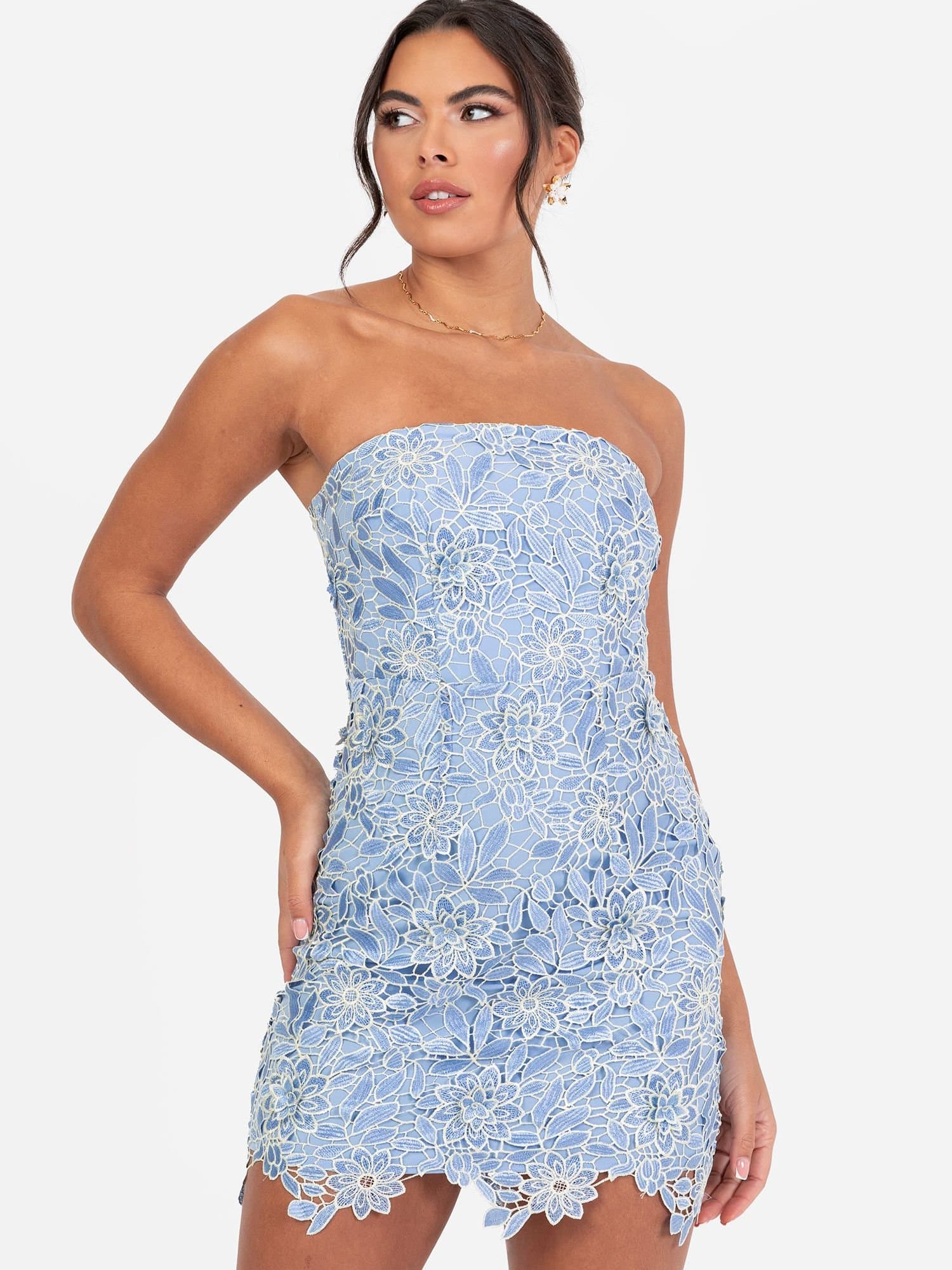 Maya Deluxe Maya Deluxe Women's Floral Bandeau Mini Dress in Blue