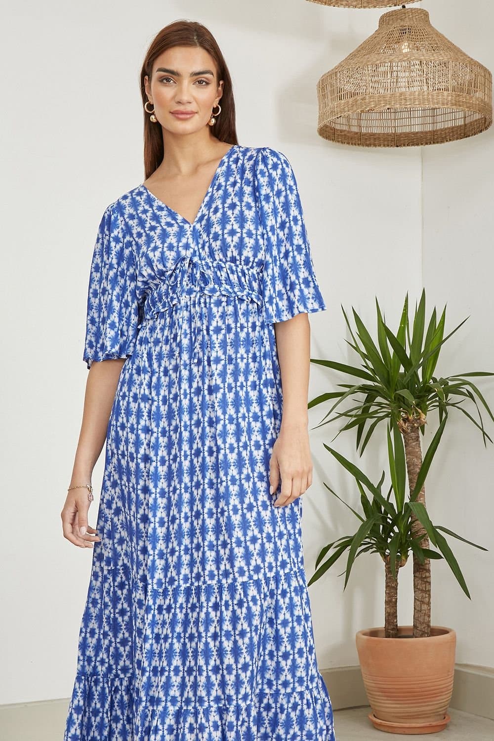 Yumi Yumi Women's Blue Aztec Print Maxi Dress With Cross Over Back