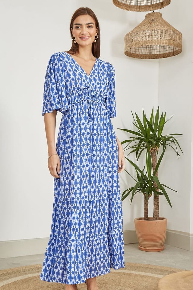 Yumi Yumi Women's Blue Aztec Print Maxi Dress With Cross Over Back - 2