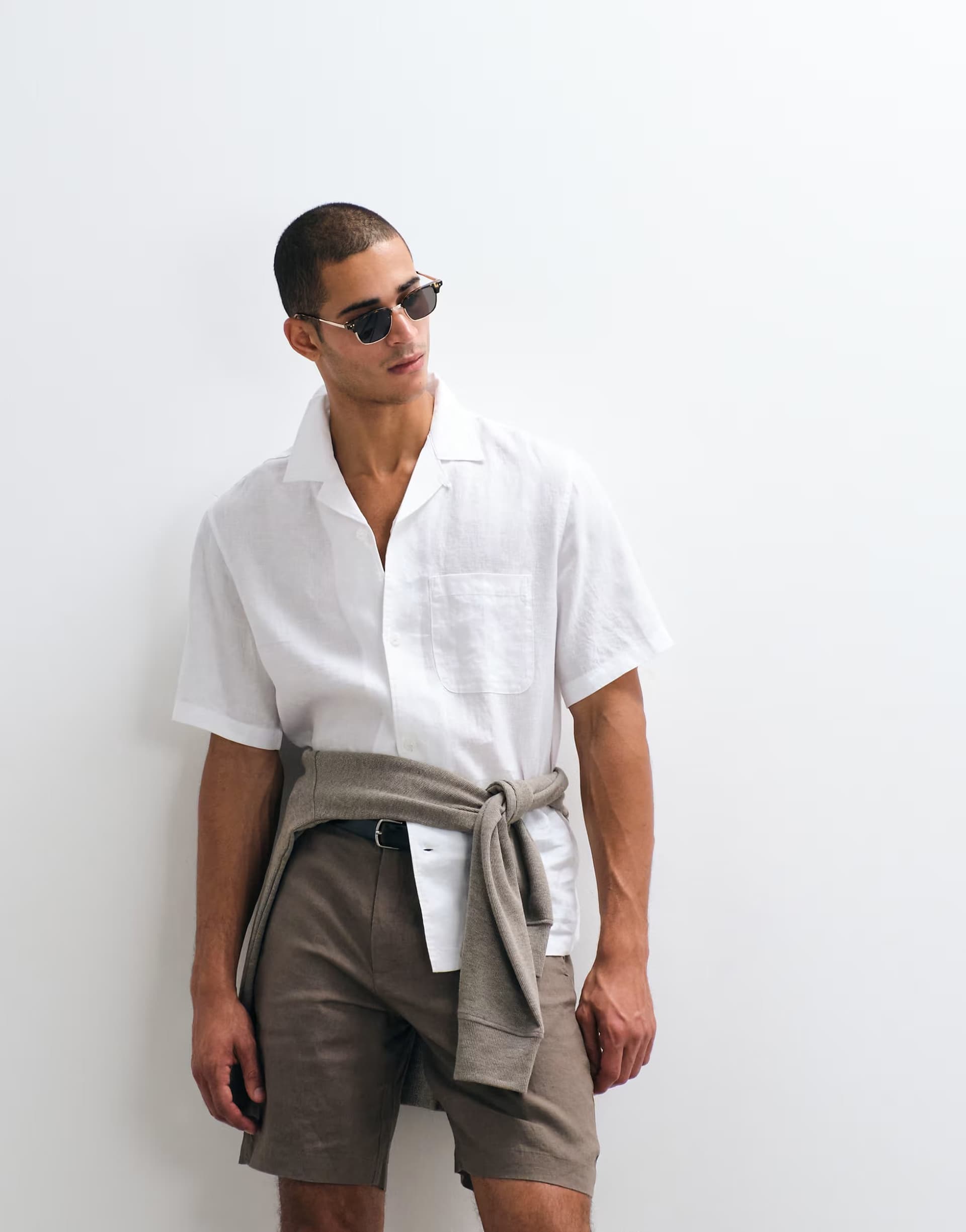 ASOS ARKET pure linen short sleeve resort shirt in white