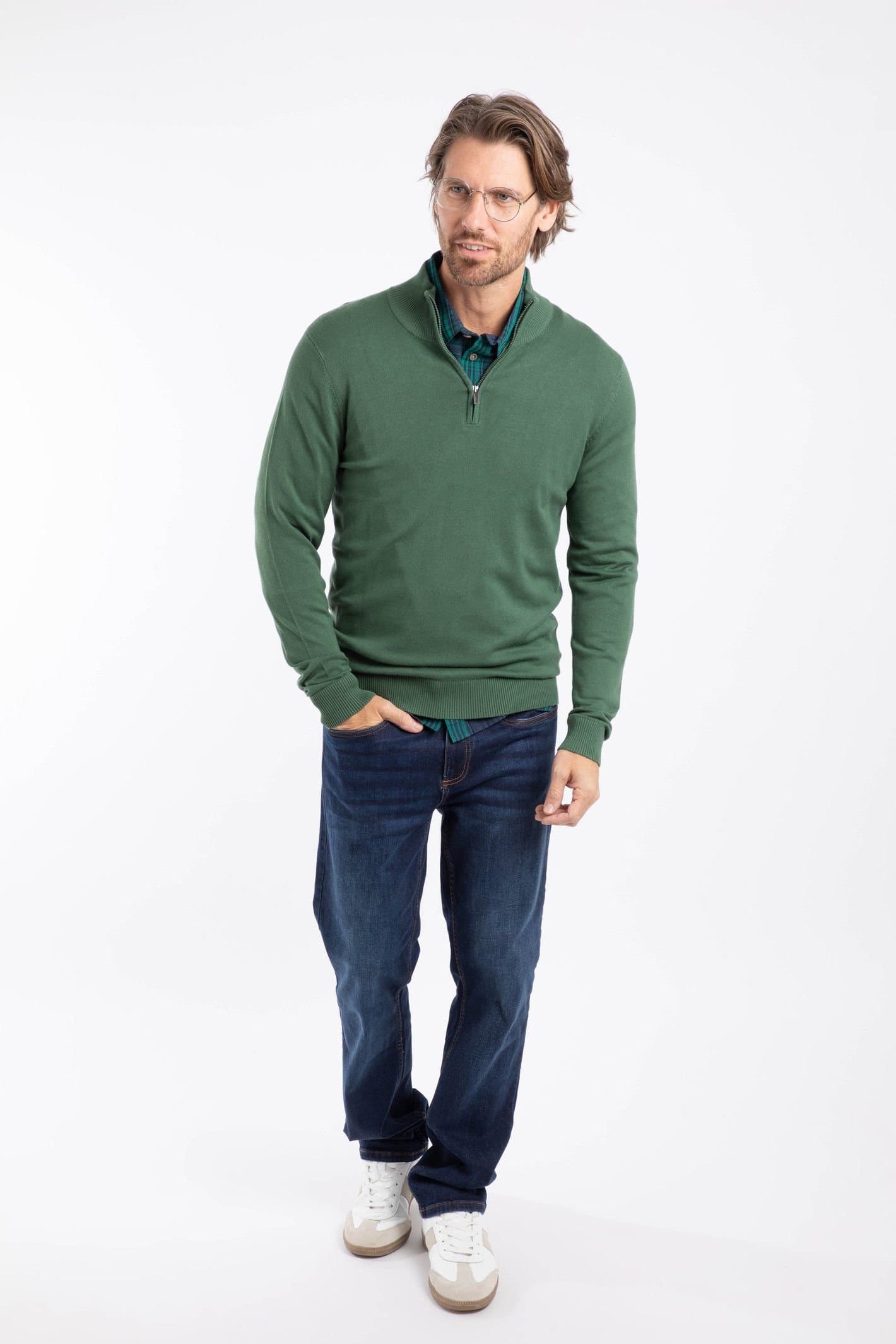 Weird Fish Weird Fish Men's Frederick 1/4 Zip Fine Knit Jumper in Dark Olive