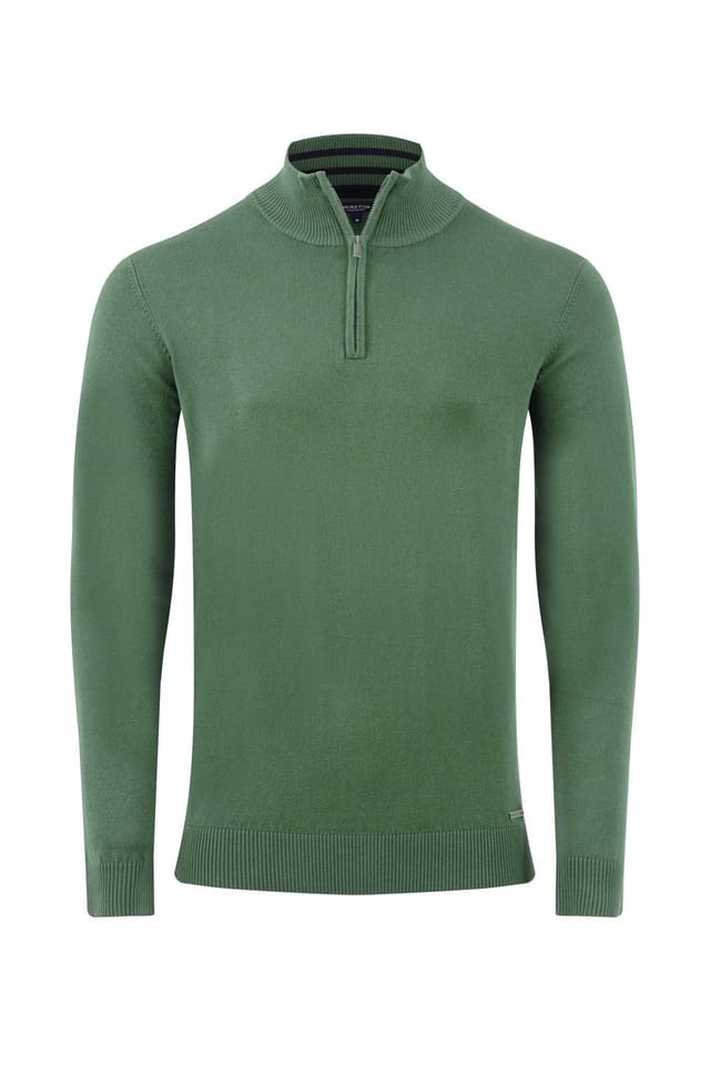 Weird Fish Weird Fish Men's Frederick 1/4 Zip Fine Knit Jumper in Dark Olive - 2