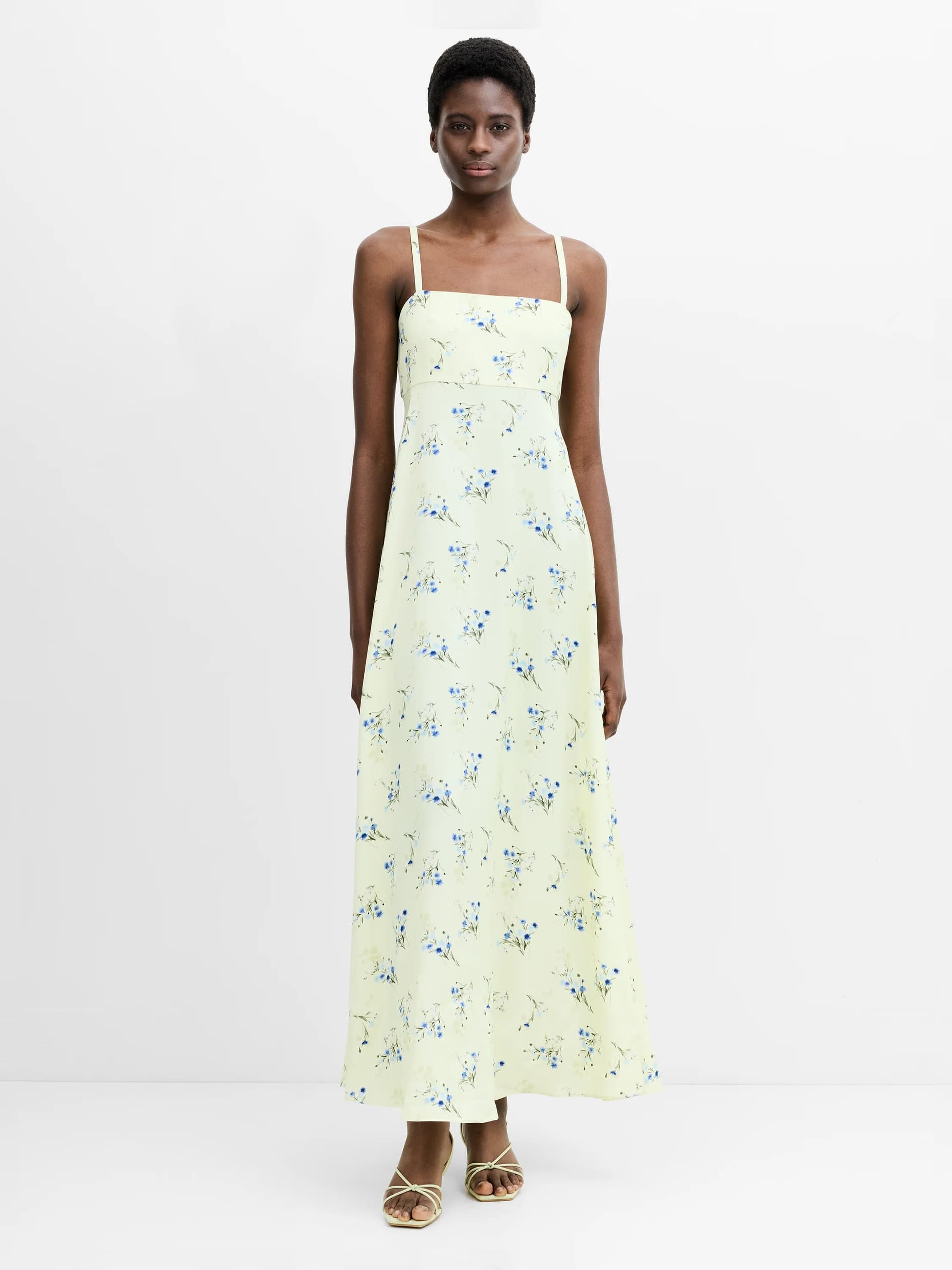 French Connection Ennis Eco Satin Harper Maxi Dress Cucumber Crush Pastel Green Floral Print