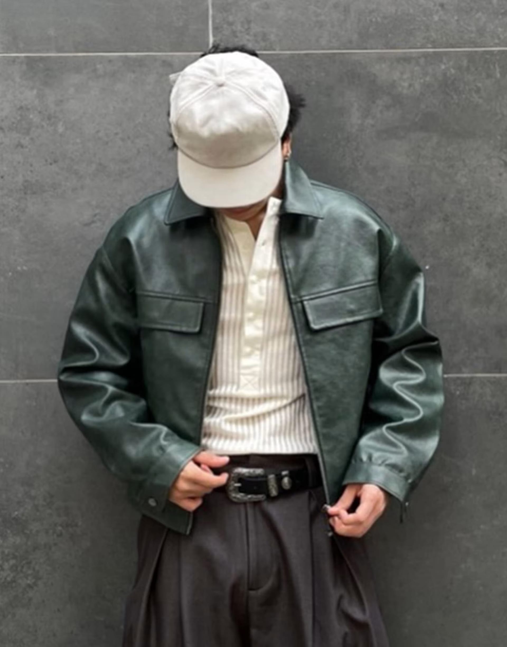 ASOS Boxy Faux Leather Jacket In Green