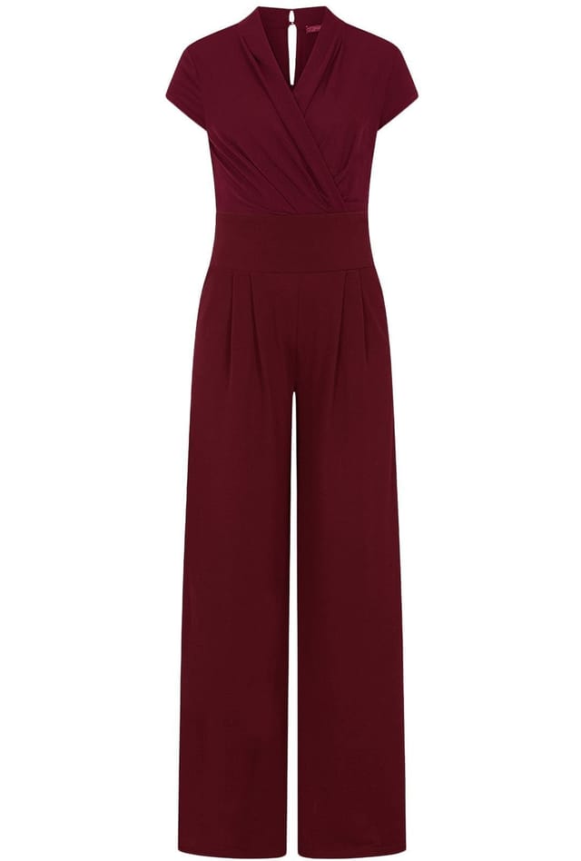 Hot Squash Hot Squash Women's Cap Sleeved Wide Leg Jumpsuit in Wine - 3
