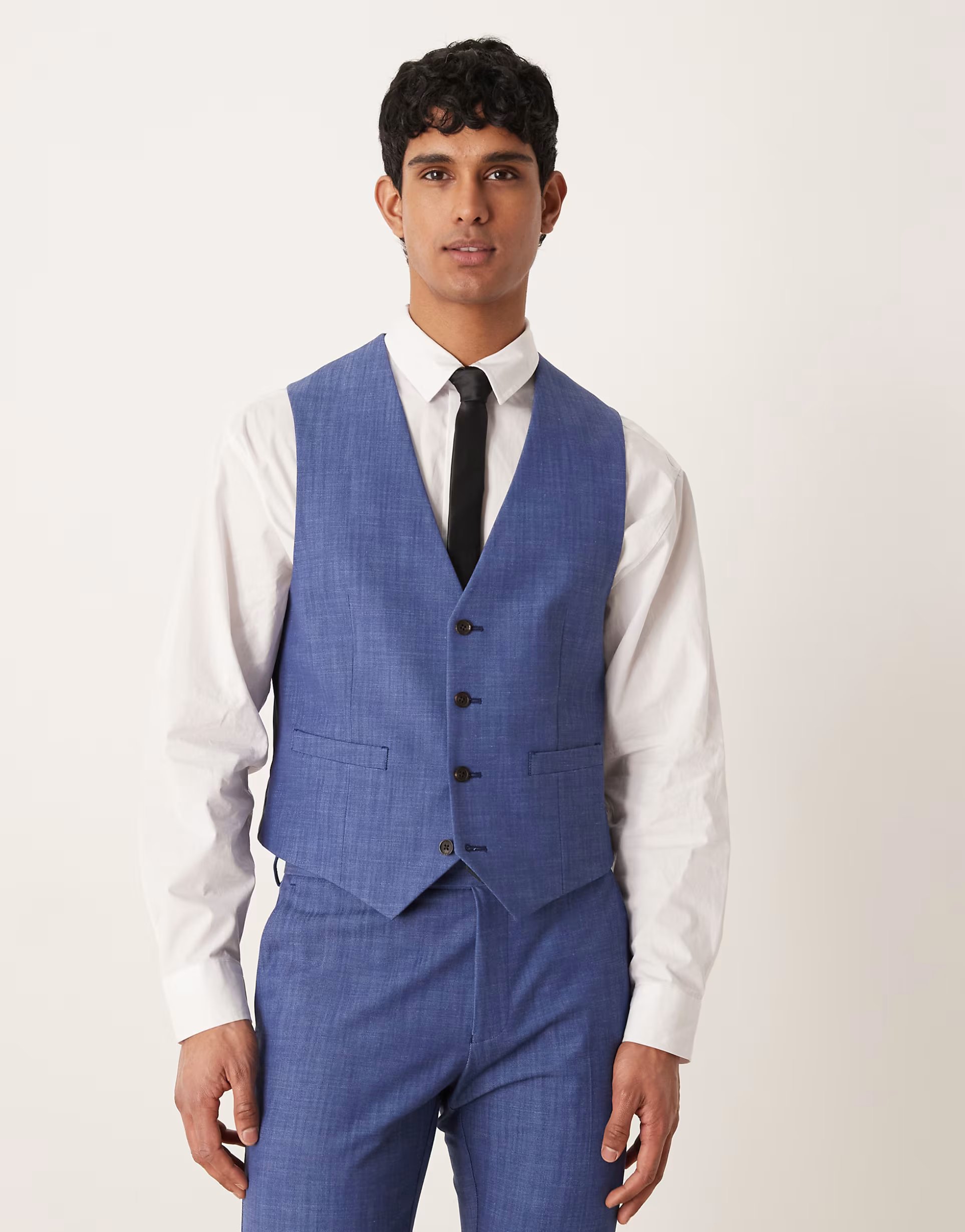 ASOS ASOS DESIGN skinny suit waistcoat in blue slub - 1