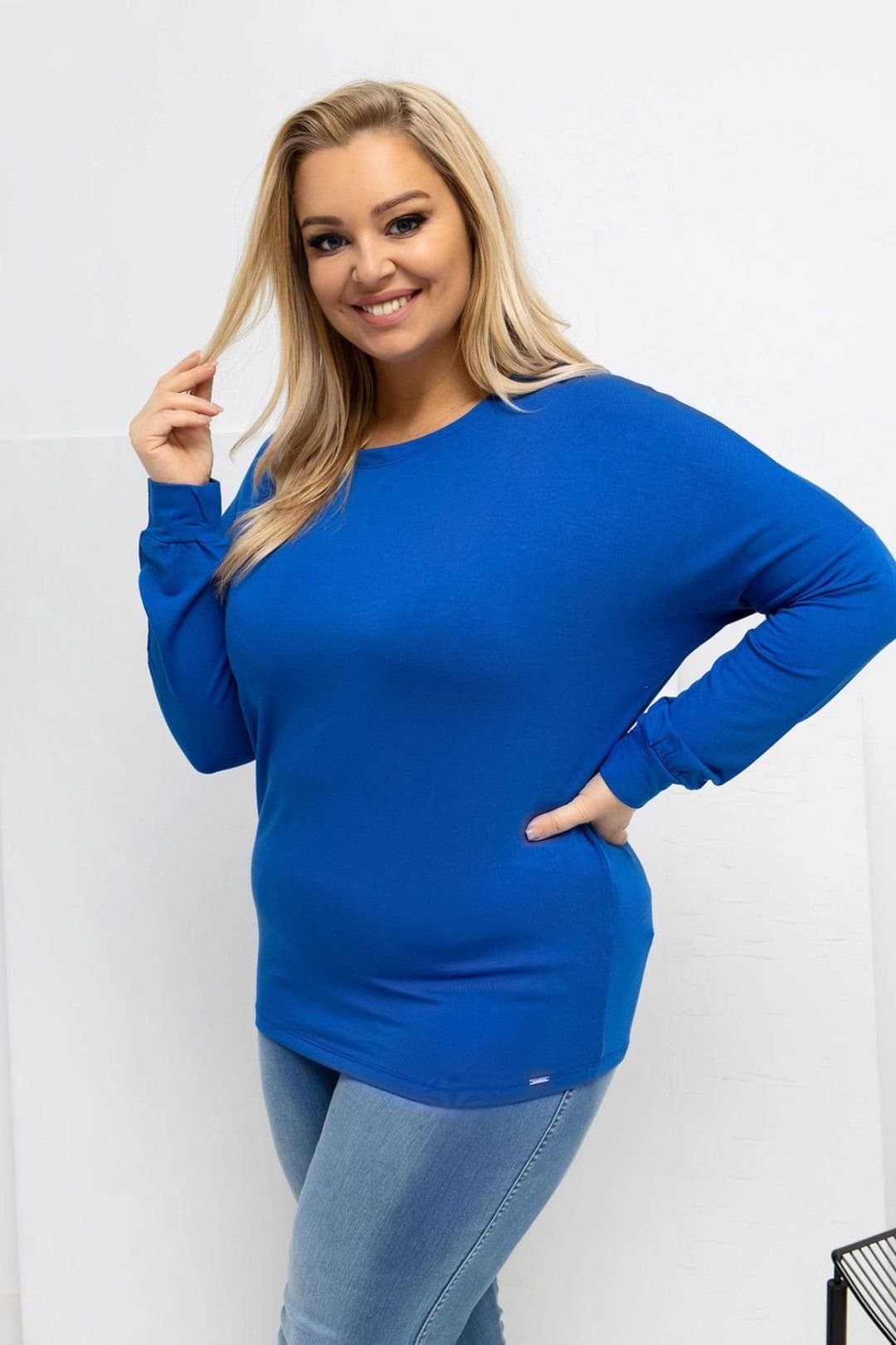 Love Lace Love Lace Women's Plus Size Micro Modal Round Neck Blouse Style 223926 in Blue