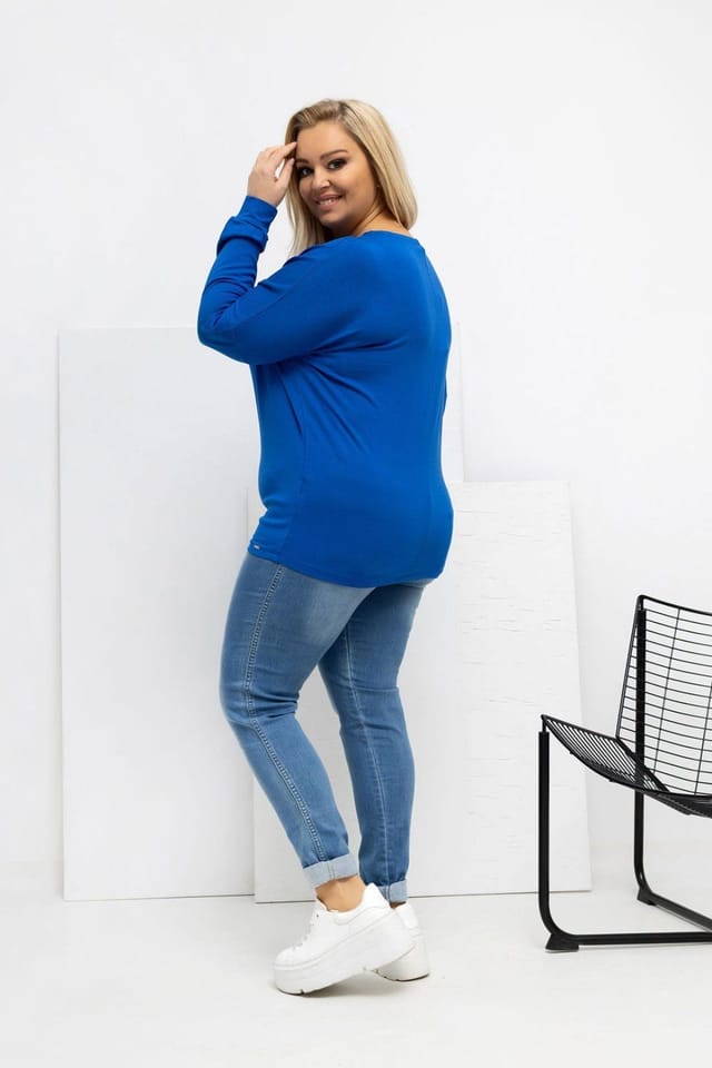 Love Lace Love Lace Women's Plus Size Micro Modal Round Neck Blouse Style 223926 in Blue - 3