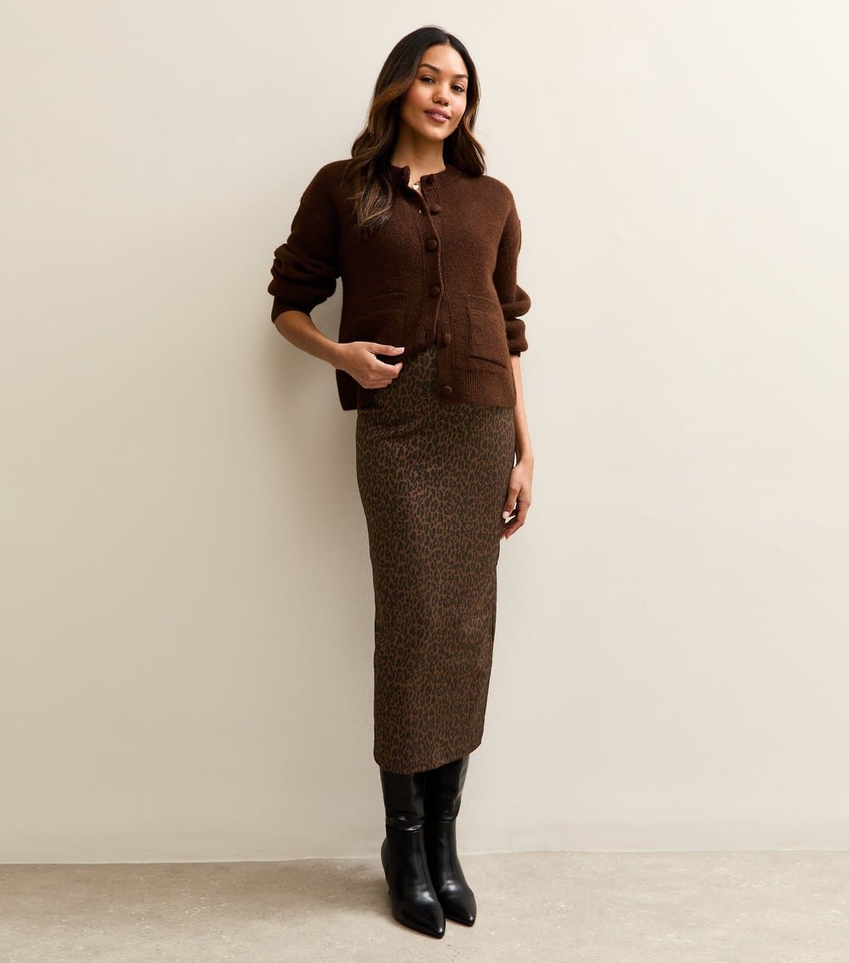 New Look Women's Maternity Brown Leopard Jacquard Tube Skirt New Look