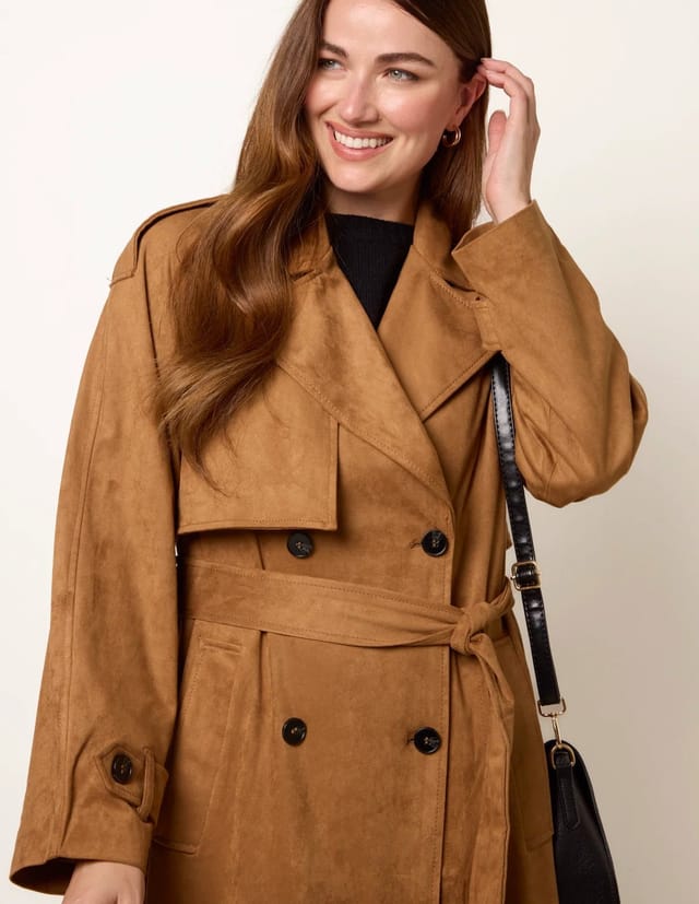 Blue Vanilla Suedette Trench Coat - 2