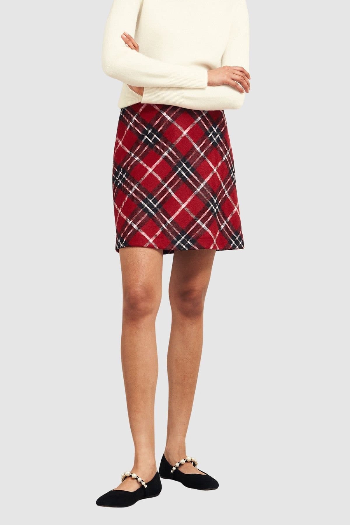 Hobbs London Hobbs London Women's Teia Wool Tartan Mini Skirt in Dark Red