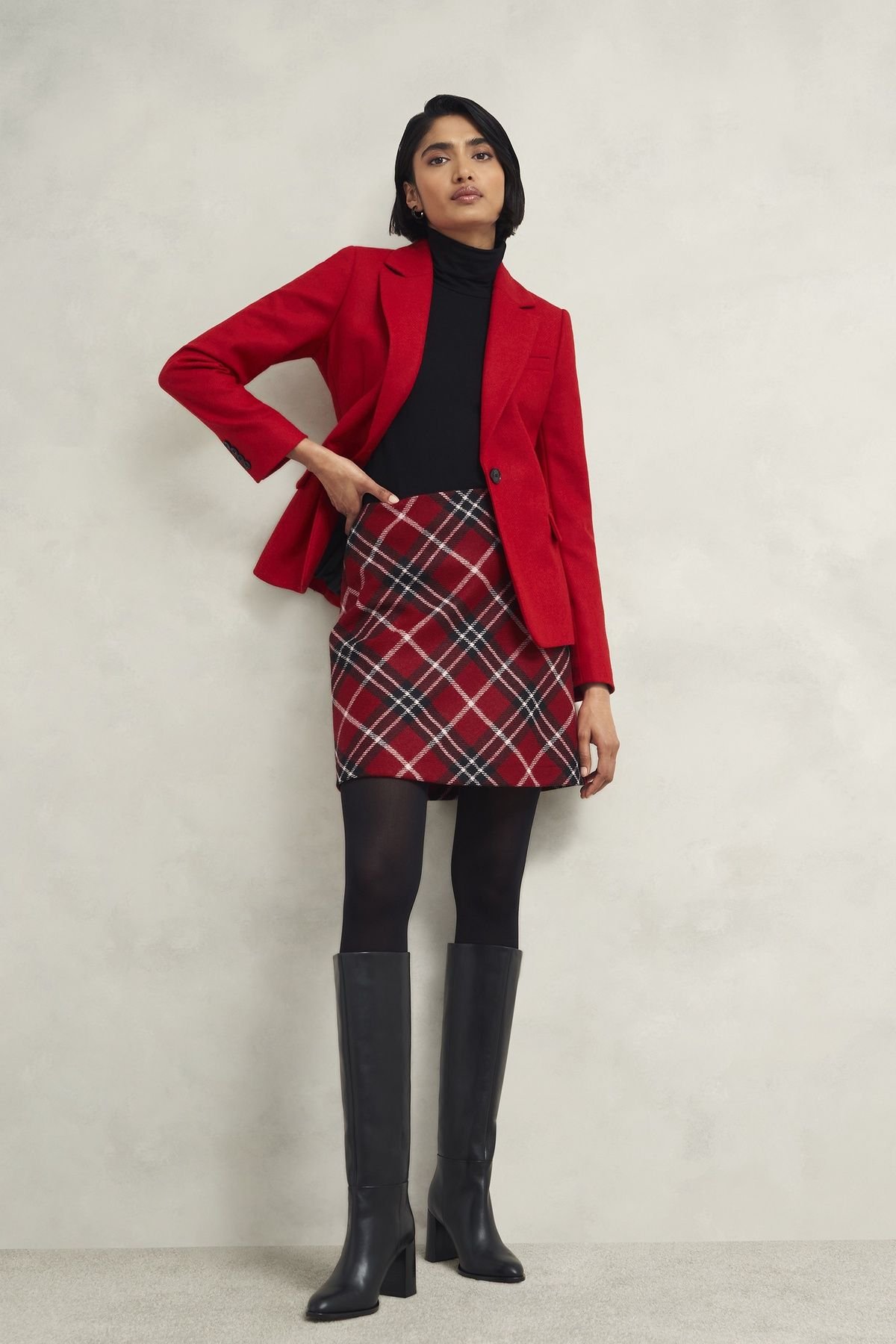 Hobbs London Hobbs London Women's Teia Wool Tartan Mini Skirt in Dark Red - 3