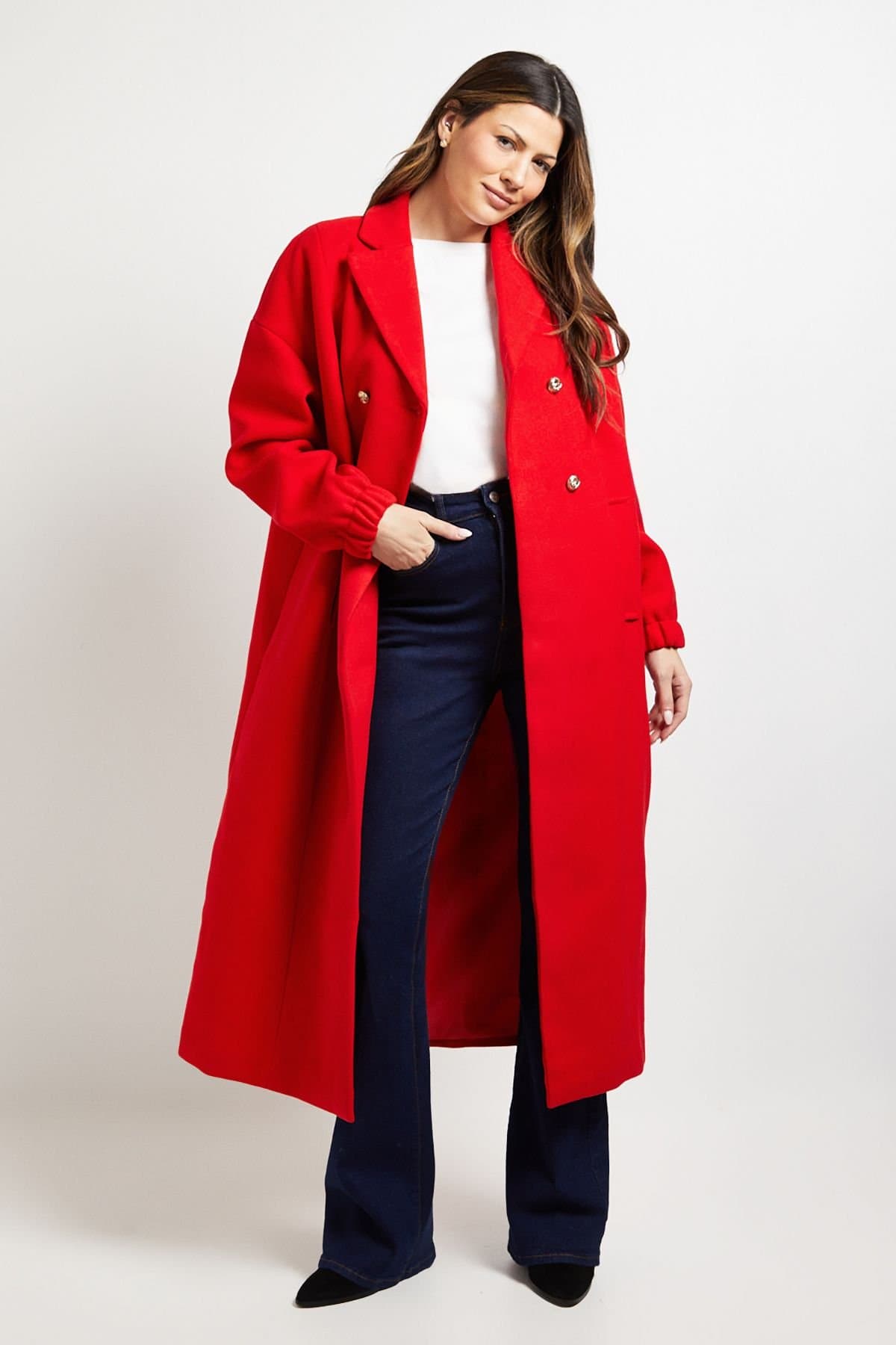 Wallis Wallis Women's Principles by Double Breasted Pocket Coat in Cherry