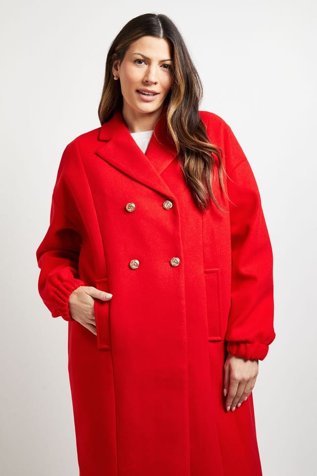 Wallis Wallis Women's Principles by Double Breasted Pocket Coat in Cherry - 2