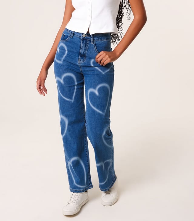 Pink Vanilla Women's Dark Blue Spray Heart Jeans Pink Vanilla New Look - 2