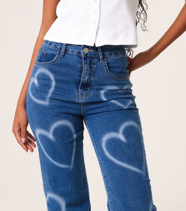 Pink Vanilla Women's Dark Blue Spray Heart Jeans Pink Vanilla New Look - 3