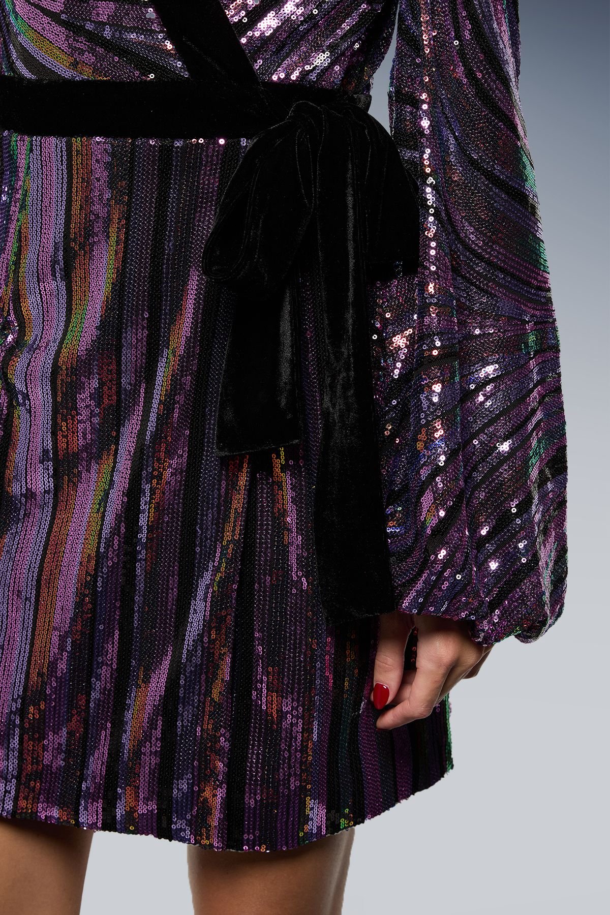 Oasis Oasis Women's Multi Sequin Balloon Sleeve Wrap Mini Dress - 4