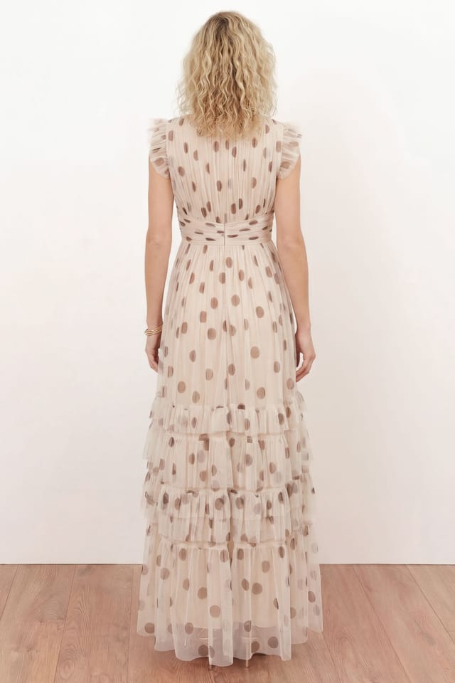 Anaya with Love Anaya with Love Women's Polka Dot Flutter Sleeve Ruffle Maxi Dress in Cream - 2