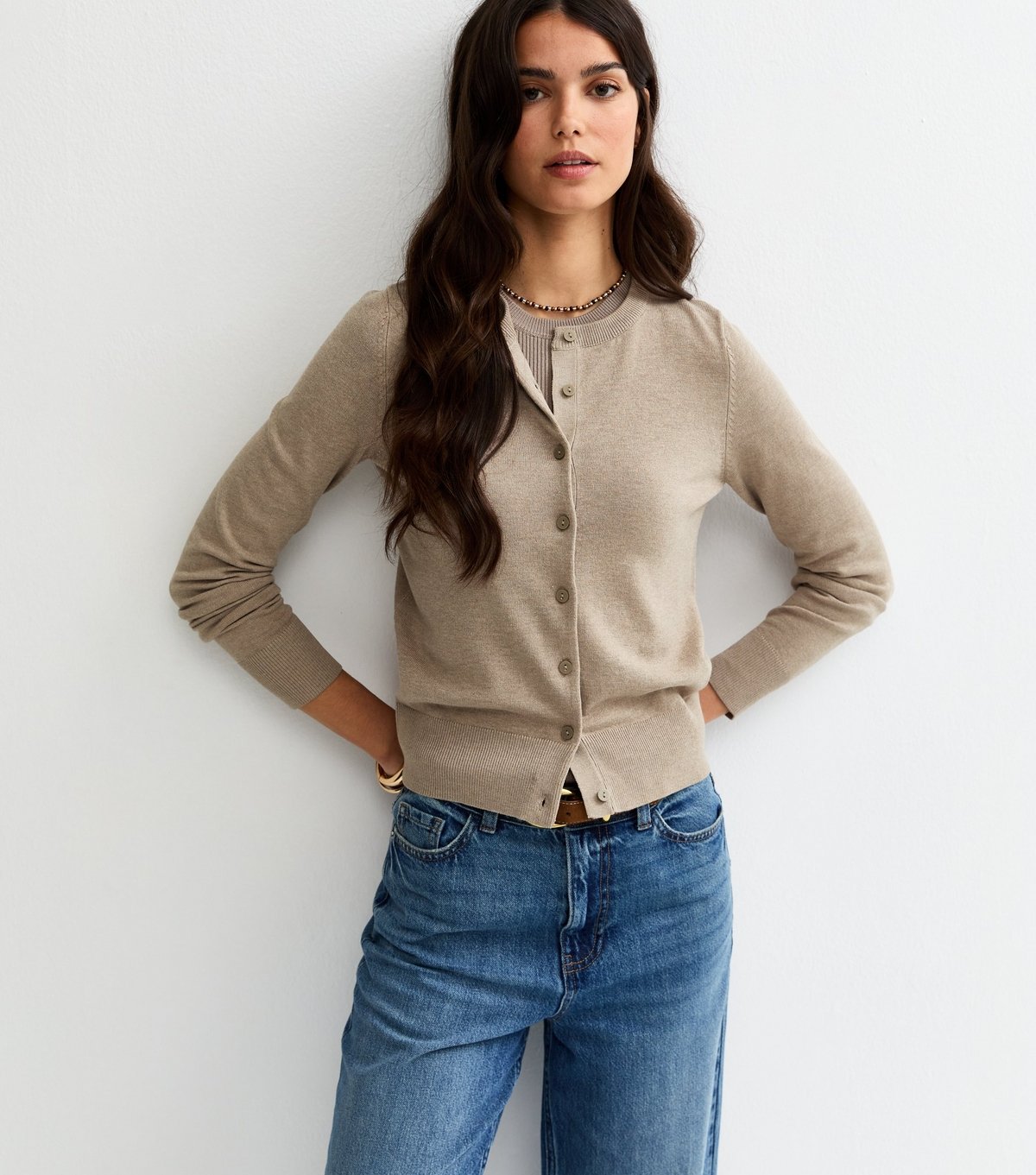 New Look Women's Mink Knit Crew Neck Button Up Cardigan New Look - 2