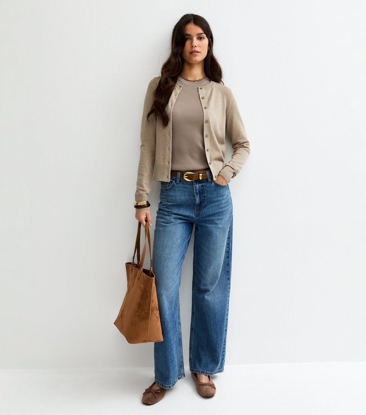 New Look Women's Mink Knit Crew Neck Button Up Cardigan New Look - 3