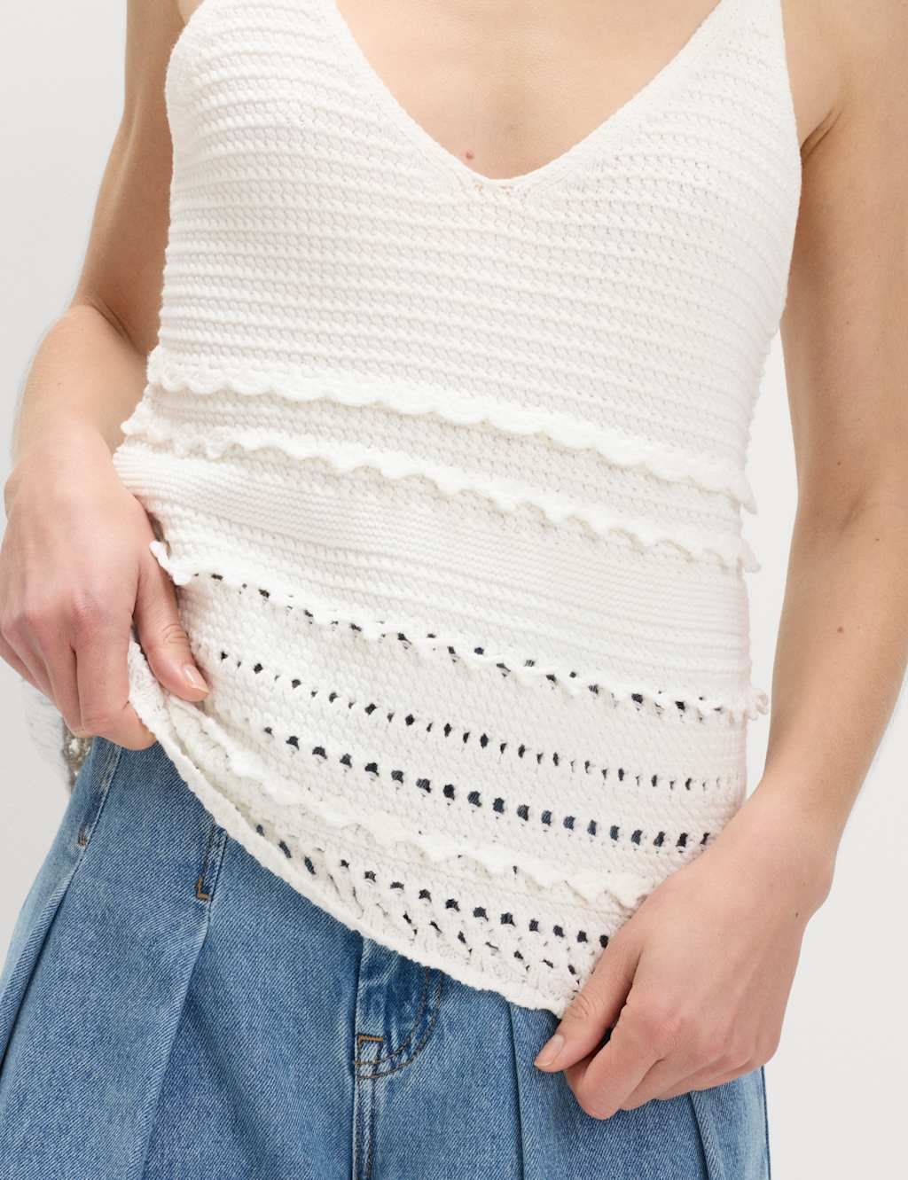 Marks & Spencer M&S Cotton Rich Textured V-Neck Knitted Vest Soft White - 3